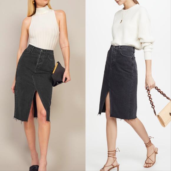 Reformation Dresses & Skirts - Reformation Denim Jean Midi Retooled Skirt Seine Black 27